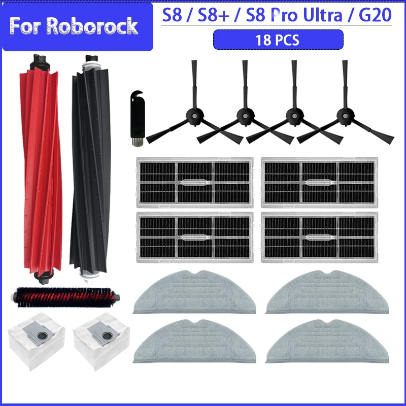 For Roborock S8 / S8+ / S8 Pro Ultra Spare Parts Accessories Side Brush Primary Filter Dust Bag High Speed Rolling Brush