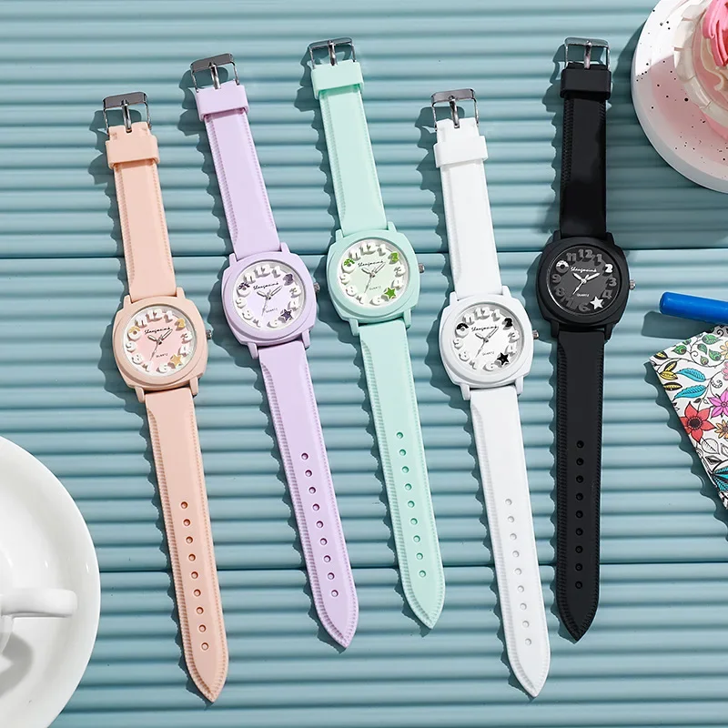 Couple Watches Fashion 3D Arabic Dial Women's Quartz Watch Candy Color Silicone Band Square Watches Women's Wristwatch