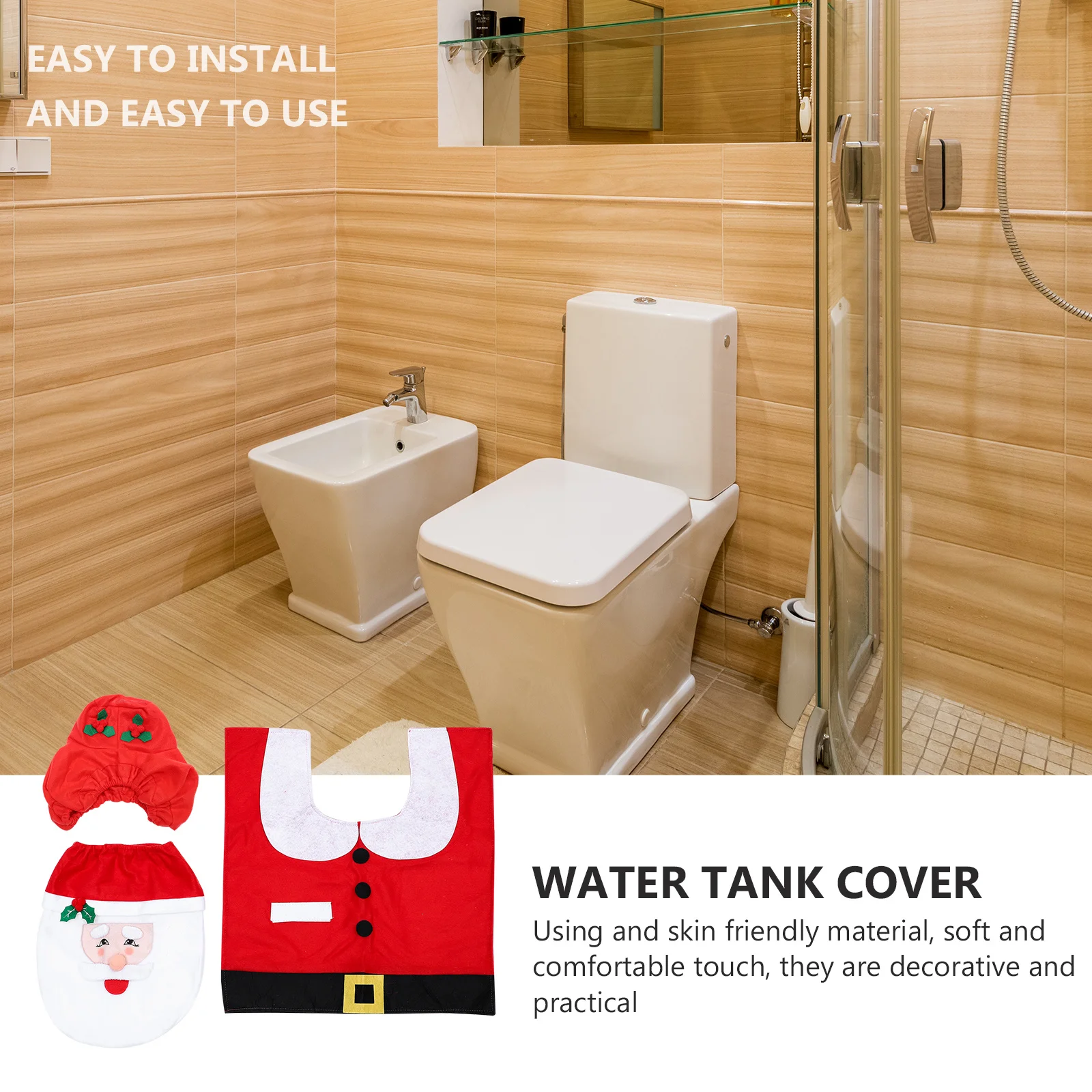 1 ensemble de couverture de noël, Kit de décoration de sol, ensemble de tapis de toilette du père noël pour salle de bains, décor de toilette de noël, couverture de réservoir d'eau, tapis pour la maison