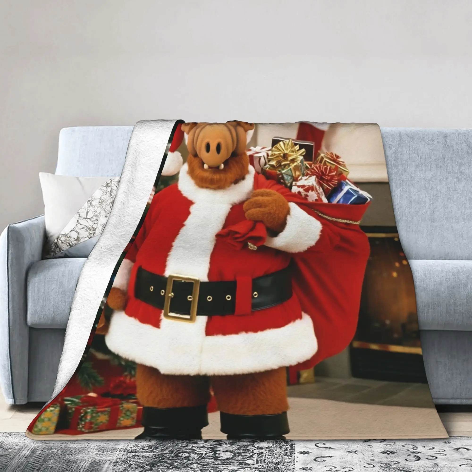 Alf  Alien Life Form Comedy  Blanket Christmas Santa Claus Flannel Vintage Warm Throw Blanket for Home Summer