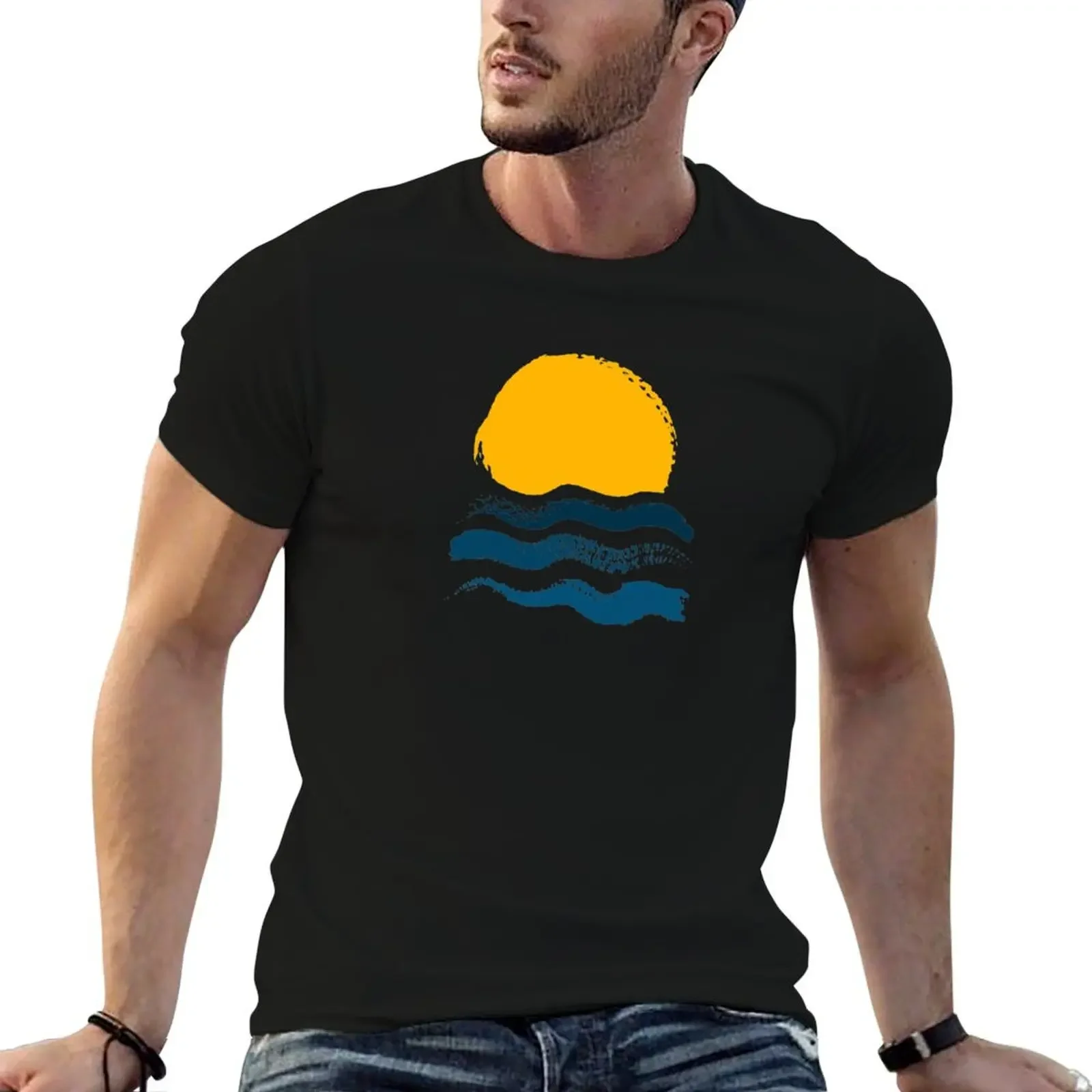 

Grunge sunset in the ocean. Summer poster design. Sun and waves on the sea. T-Shirt croswit shirt man mens big and tall t shirts