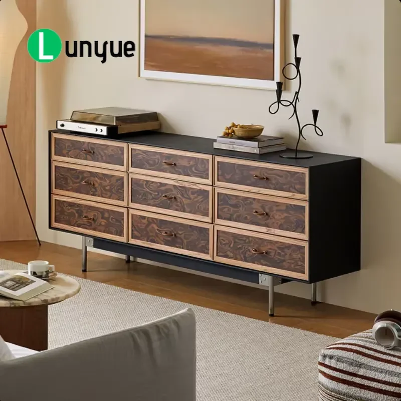 9 Drawer Chest of Drawers Solid Red Oak Wood Luxury Modern French Vintage Style Durable Storage Cabinet for Living Room
