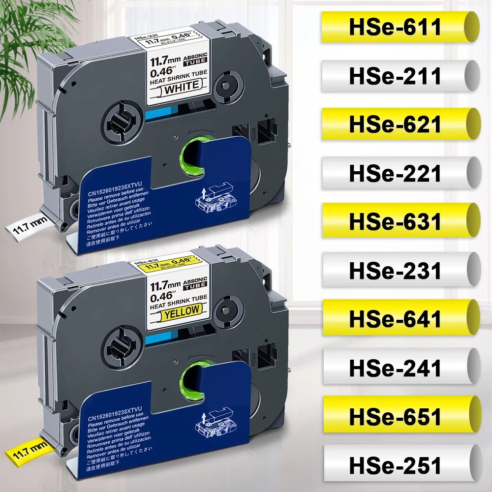 Cinta de Tubo termorretráctil para impresora Brother, Compatible con Hse-231, HSe-211, Hse-221, HSe 631, 241, p-touch