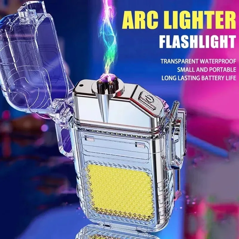 Double Arc Lighter Waterproof High COB Flashlight Windproof 3 Lighting Mode Type-C Rechargeable for Camping Hiking Survival Gear