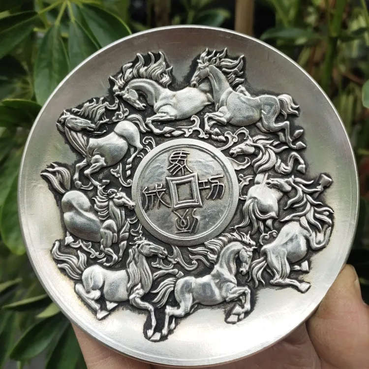 

Antique Bronze Miscellaneous Collection Antique brass silver-plated horse to success plate dish home crafts