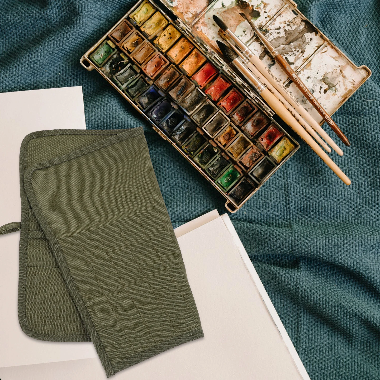 

Canvas Pen Case Large Capacity Painting Brush Bag Pencil Roll Stationery Holder Portable Marker Pens Student Drawing Storage