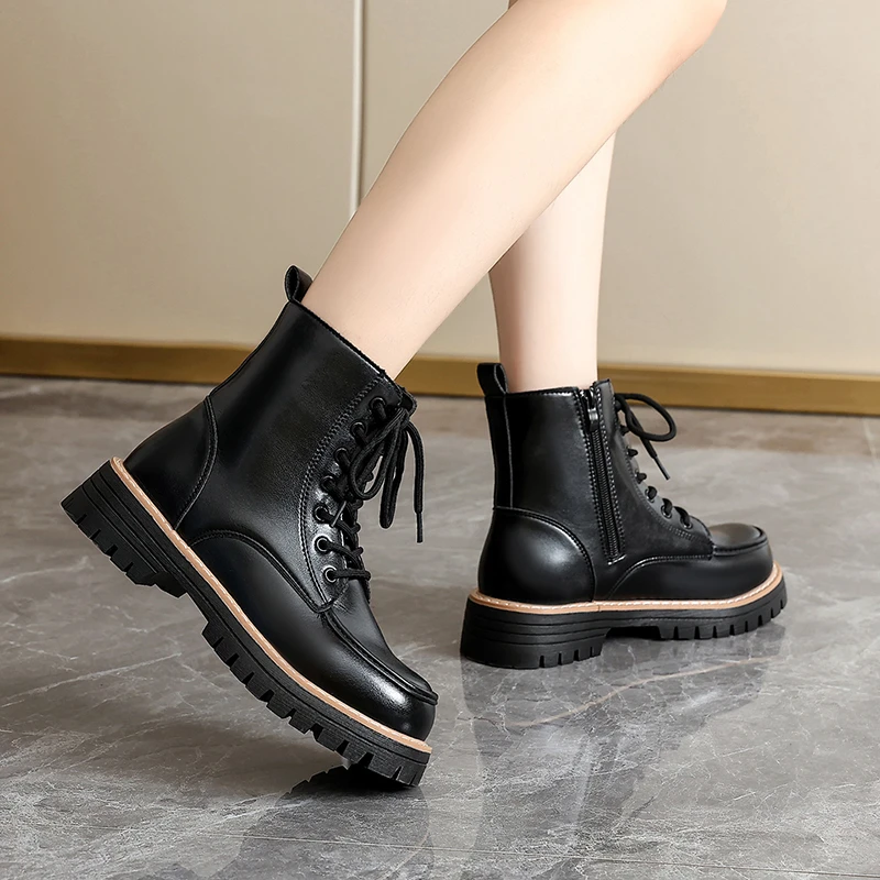 

Удобные женские кожаные ботинки 2021, осень-зима, флисовые теплые хлопковые ботинки, модные и модные женские ботинки.