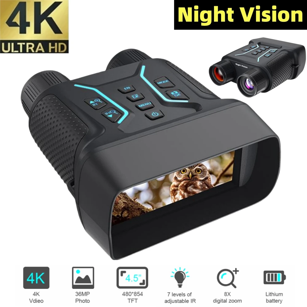 

Night Vision Binoculars Camera UHD 36MP 400M 8X Zoom 4K Digital Telescope Goggles for Hunting with Backlit Keys 4.5 Inch Screen