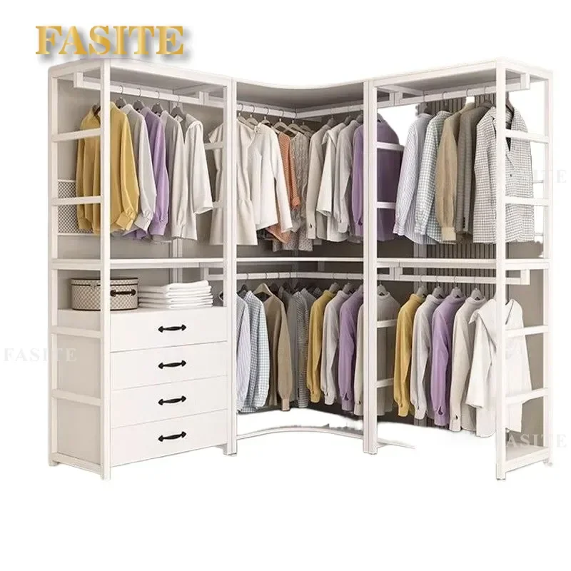 For Home Metal Wardrobe Open Combination Walk-in Cloakroom Coat Rack Floor Standing Reinforced Hanger Rack Bedroom Storage