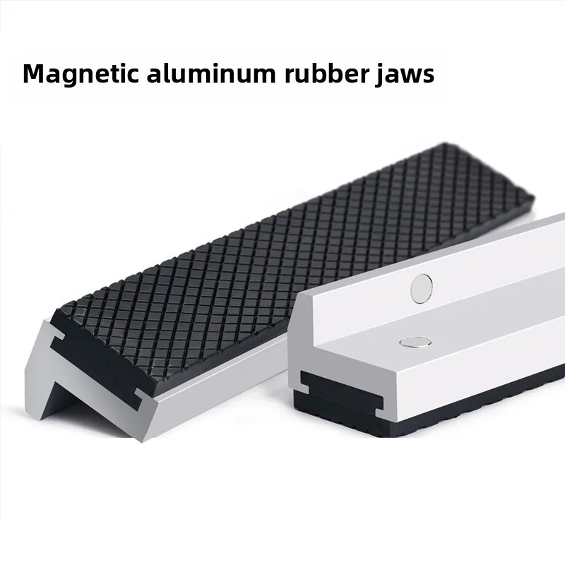 2PC Magnetic Jaw Pads Soft Rubber Padded Protector Multi Slot Inserts for Bench Vise Milling Machine Metalworking Tools