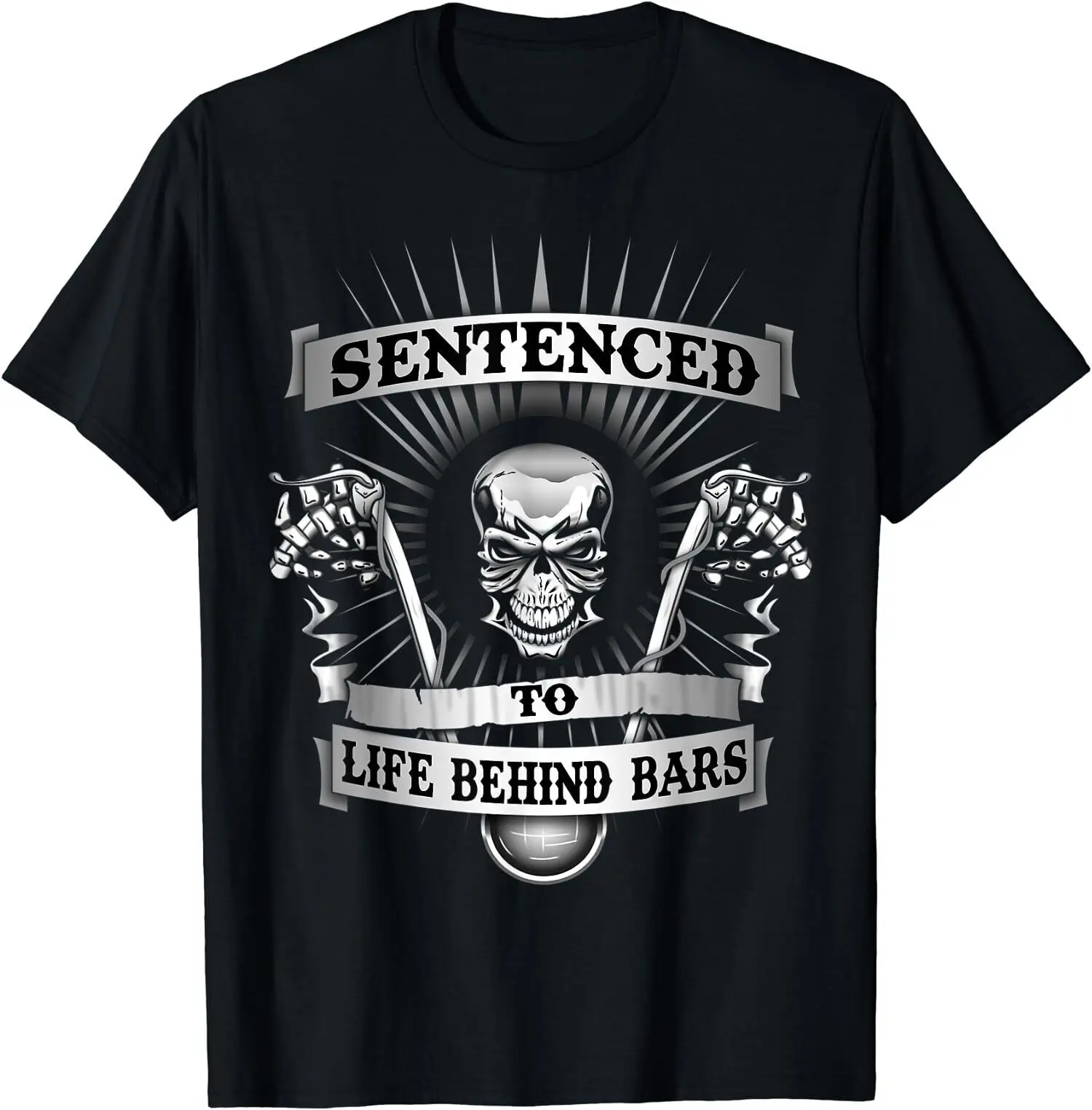 NEW LIMITED Setenced To Life Behind Bars Biker Skull Hangers Motorcycle T-Shirt