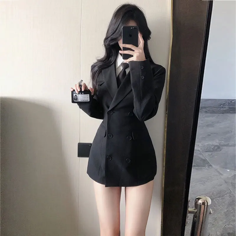 

Elegant Three-Piece Set College Style Short Skirt Tailored Coat Shirt Bodycon Korean Drama Inspired Fashion Spring Ready