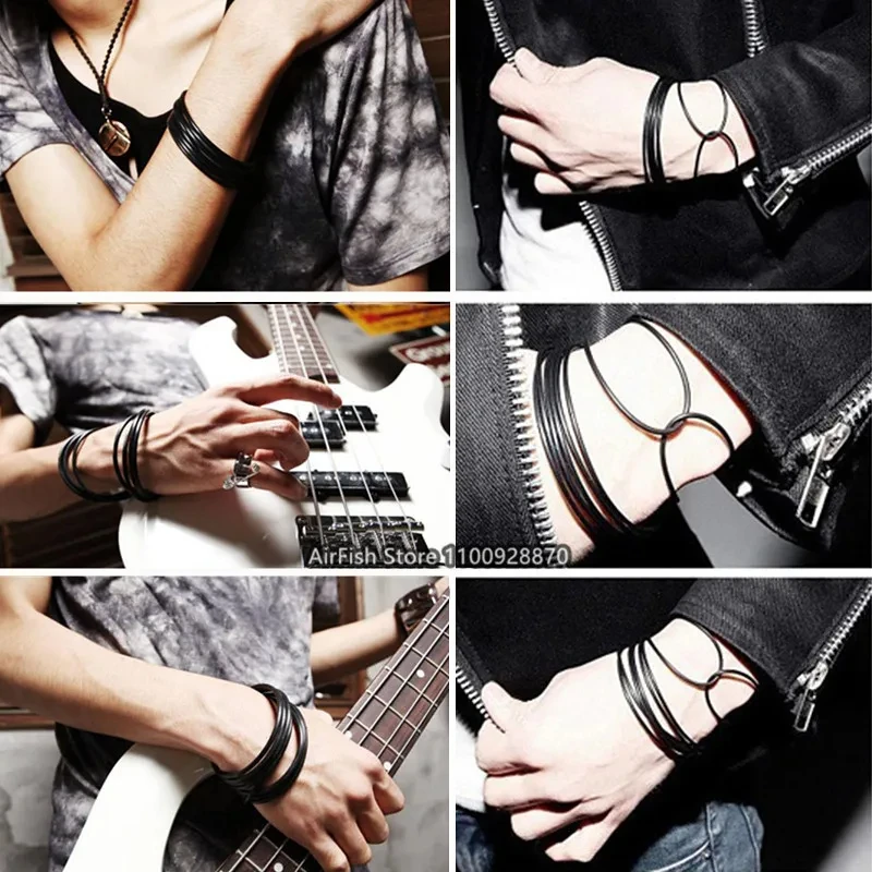 10pcs Black Silicone Punk Rock Wristbands