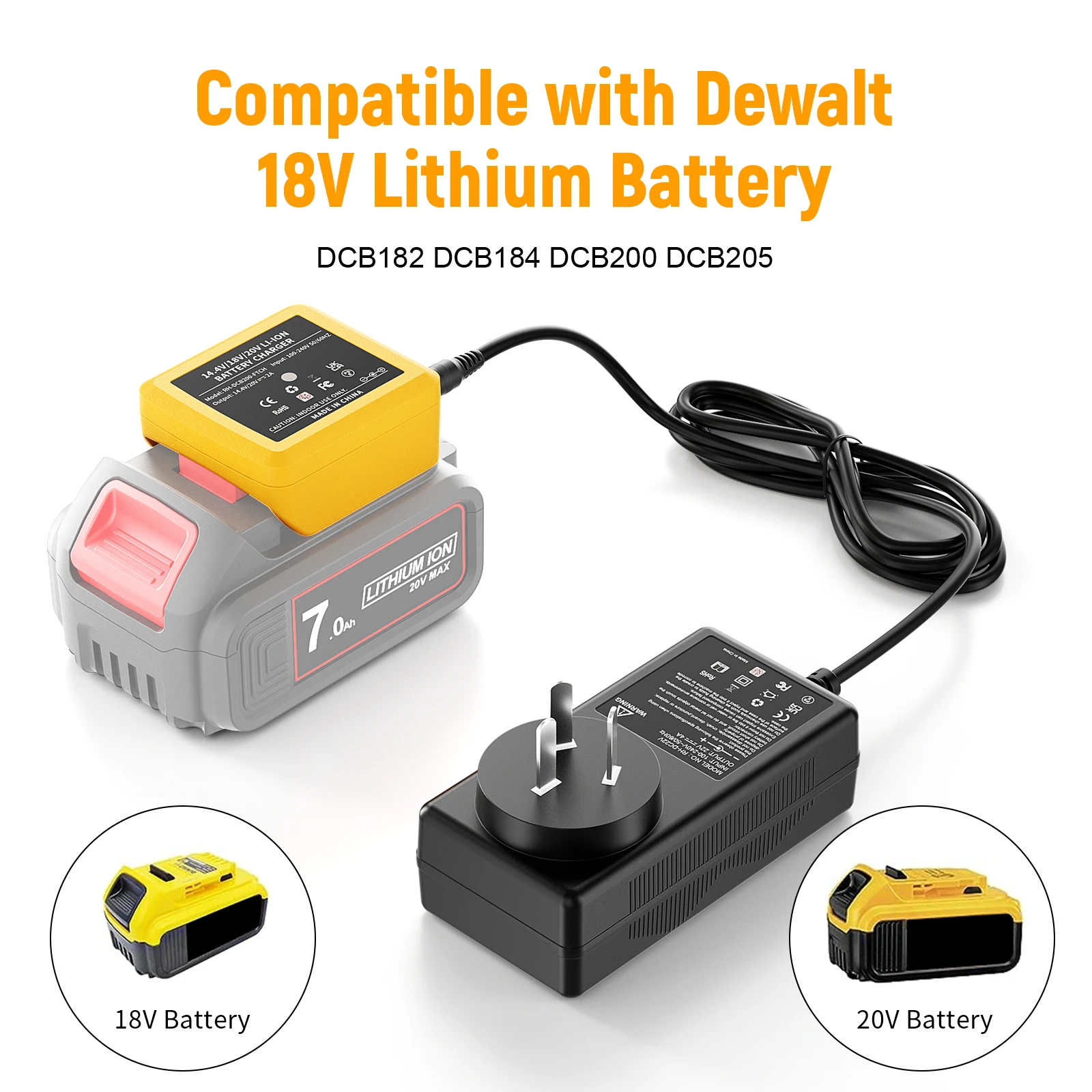 22V/4A Rechargerable Battery Charger For Dewalt DCB200 DCB102 DCB104 DCB112 DCB115 DCB182 DCB184 DCB205 Batteries Charger