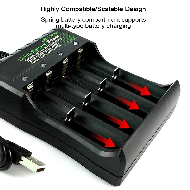 1/2/4 Slots Electric Battery Charger 4.2V USB Adapter For 18650 18500 18350 16340 Independent Charging Portable Lithium Battery