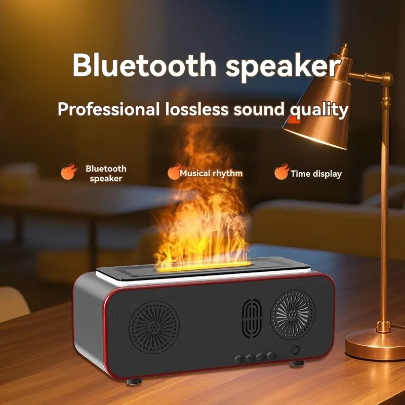 a60i-レトロ暖炉加湿器、3dシミュレーション炭火暖炉、炎時計、bluetoothスピーカー加湿器-euプラグ