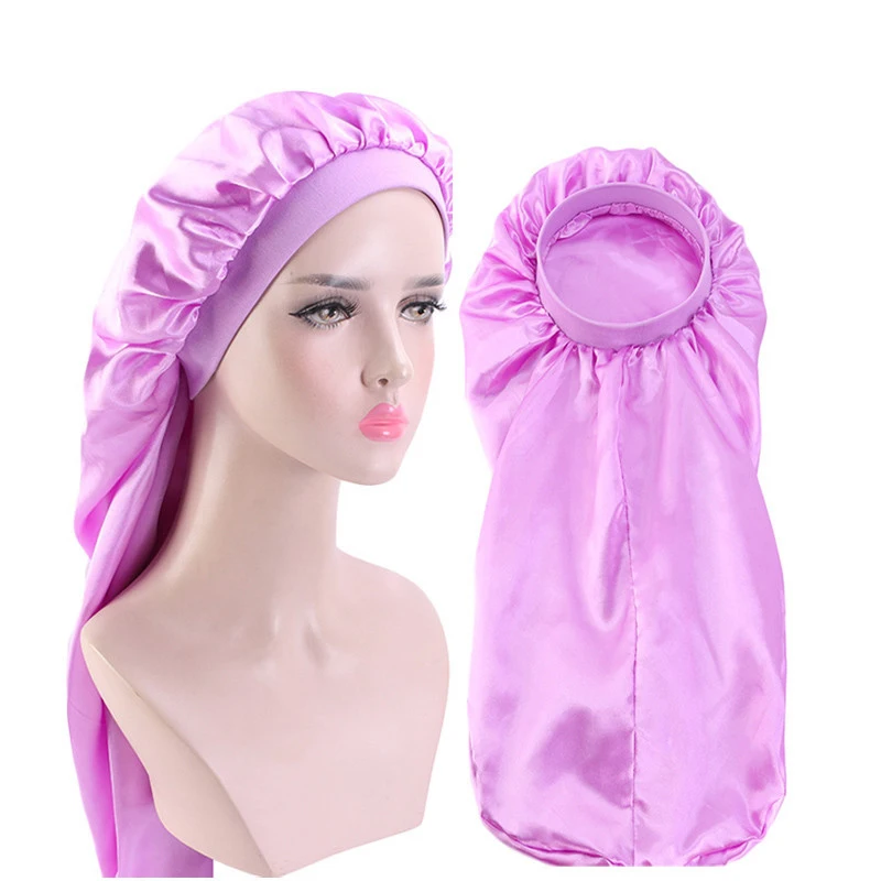 Chapeau tube long en satin à Double couche, casquette de soins capillaires de nuit, turban pour salon de beauté