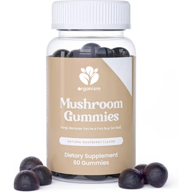 Daily mushroom supplement gummies - Pure vegetarian with 60 gummies including chajia, lion mane, lingzhi, and cordyceps