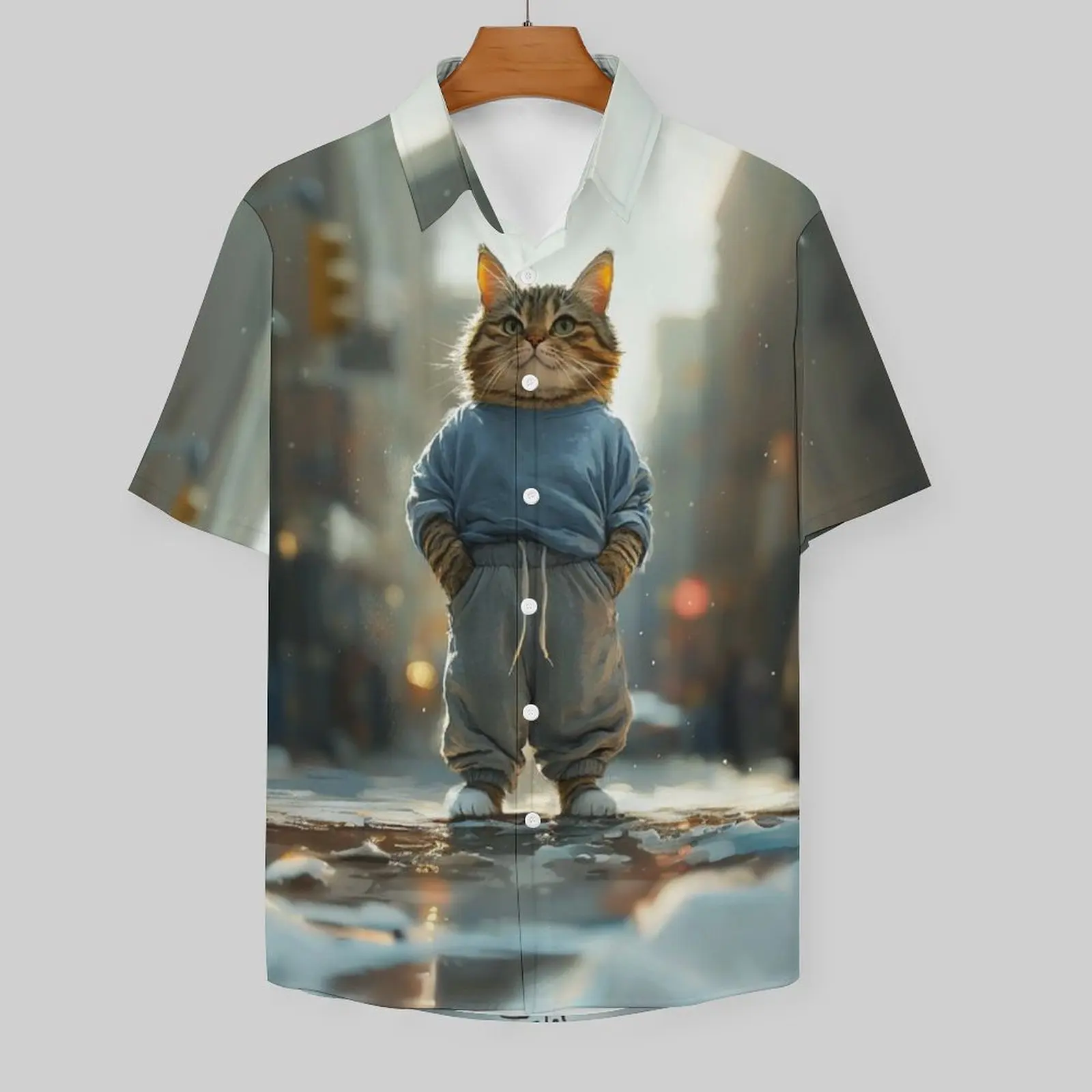 Chemise à manches courtes pour hommes avec imprimé animal, chemises de chat, streetwear décontracté, vêtements de plein air respirants pour hommes, mode estivale