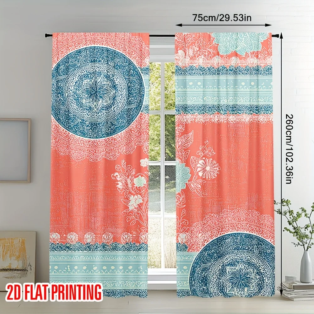 Bohemian floral curtains, pole-mounted installation. Suitable for living rooms, bedrooms, dining rooms and hotels.