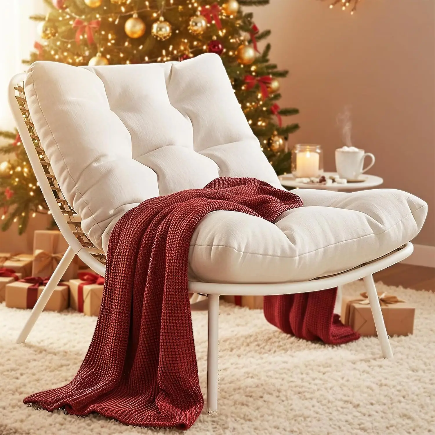 

Wicker Chaise Lounge Chair, Outdoor Egg Chair Recliner with Thick Cushion, Low Seat Patio Chair for, Customized