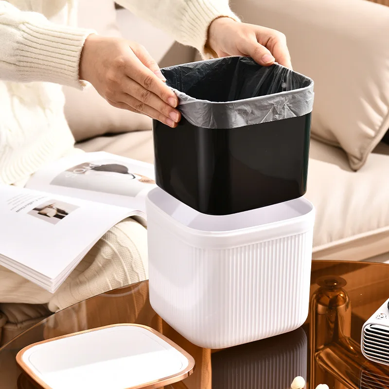 Desktop trash can fashion light luxury living room cute small trash can household debris storage bucket With lid & inner bucket