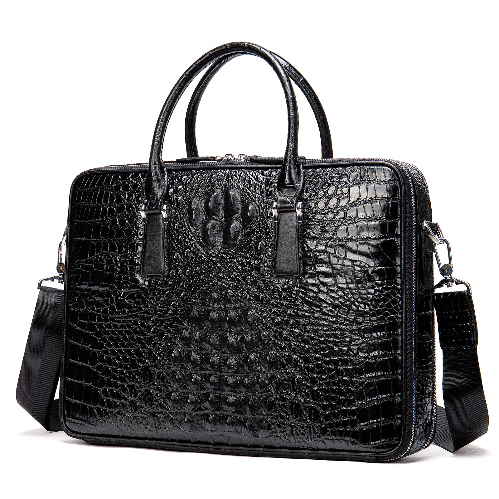 Men's Briefcase Leather Crocodile-print Tote Bag 14 Inch Computer Business Cross-body Bag