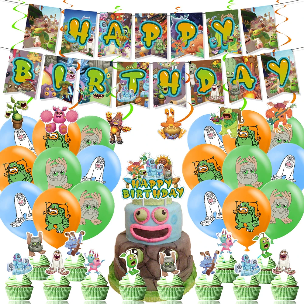 

My Singing Monster Party Decorations Banner Balloons Caketoppers Monster Birthday Theme Party Supplies