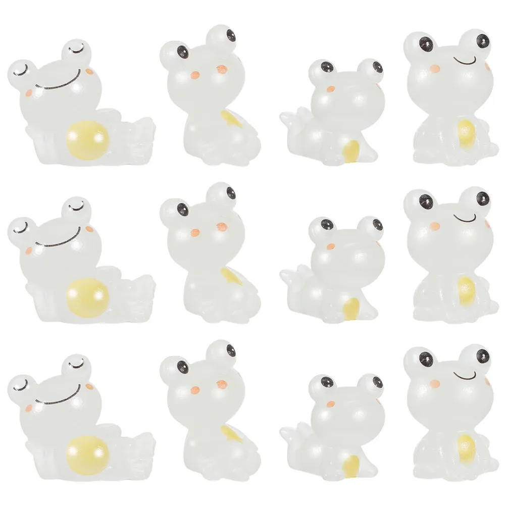 12Pcs Resin Mini Frog Decorations Light Up in Dark Realistic Detail Frogs for Car Interior Yard Landscape Dollhouse Miniature