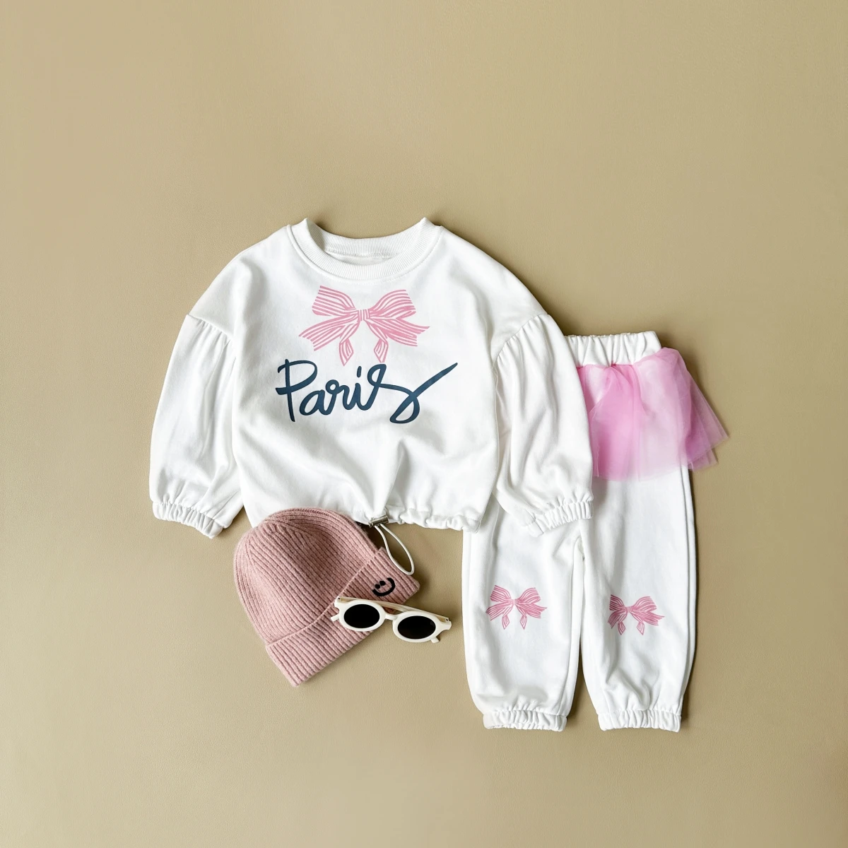 Spring Autumn Girl Baby Clothing Cotton Set Top+Pants 2PCS Long Sleeved Bow Print Cartoon Pullover Lace Girl Casual 1-4Y