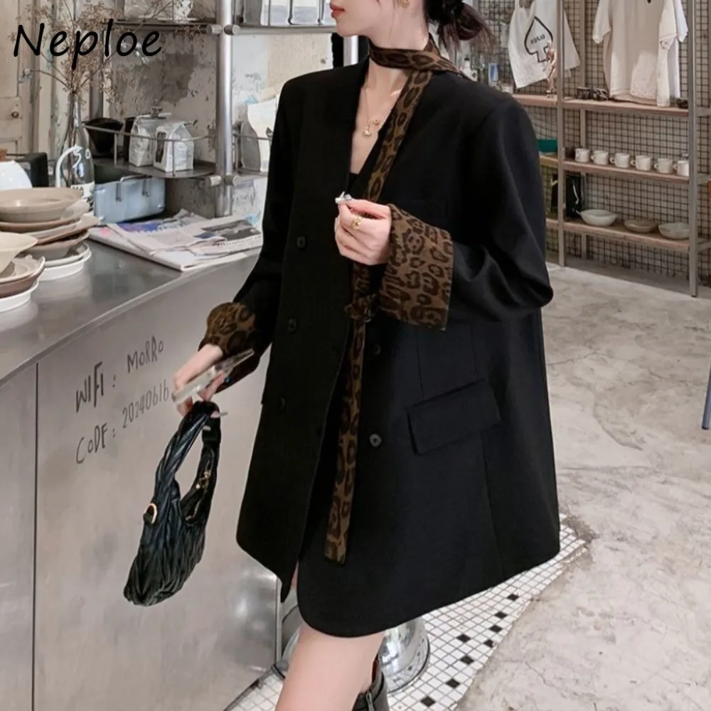 

Neploe Leopard Lace Up Turn-down Collar New Outwears Western Loose Casual Premium Veste Femme Early Autumn Minority Soft Mujer