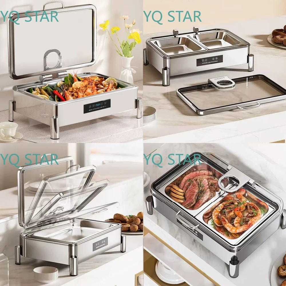 Electric Chafing Dish for Buffet Catering Events Full Size Stainless Steel Roll Top Warmer with Adjustable Temperature