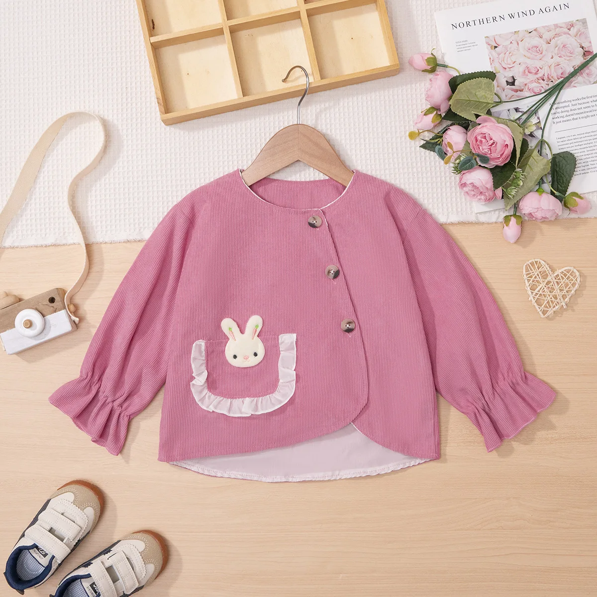 Somenie Infant Spring Autumn Outfit Long Sleeve Pullover Cute Bunny Graphic Single Pocket Design Soft Skin Friendly Daily Top