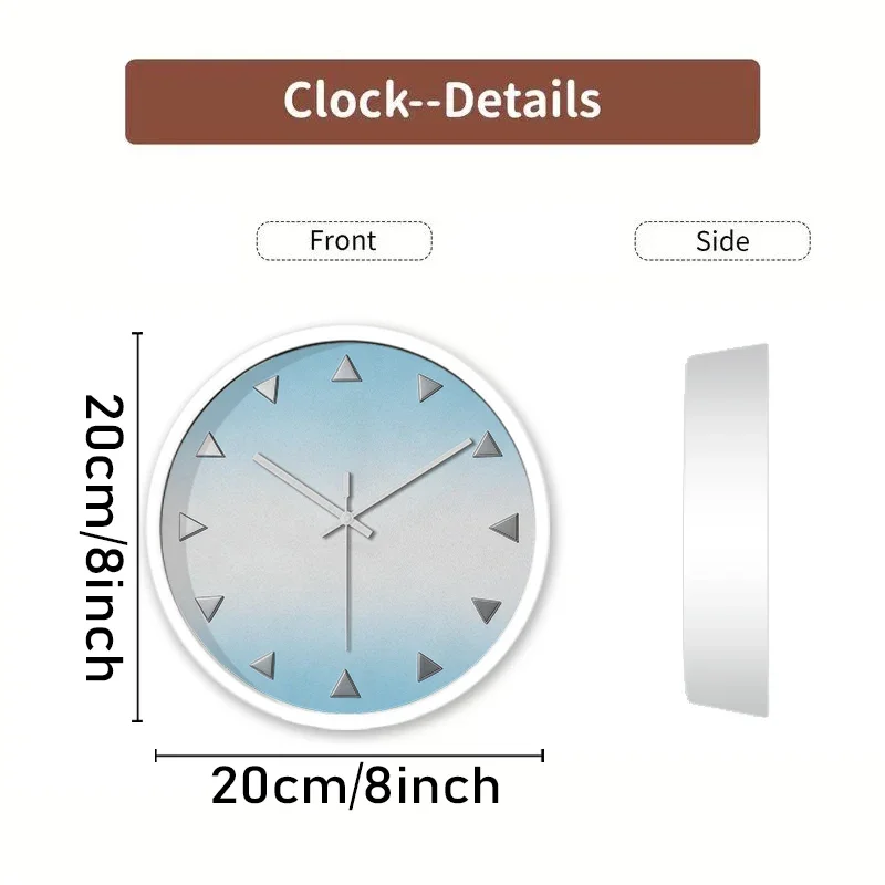 Light Blue Triangle Cartoon Round Silent Hanging Wall Clock,Suitable For Living Room,School,Study Room,Bedroom, Children's Gifts