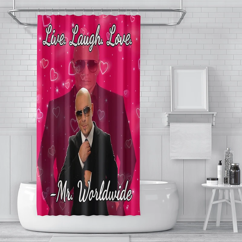 Gaslight Gatekeep Girlboss Mr Worldwide Says to Live Laugh Love Shower Curtain Set with Grommets and Hooks for Bathroom Decor