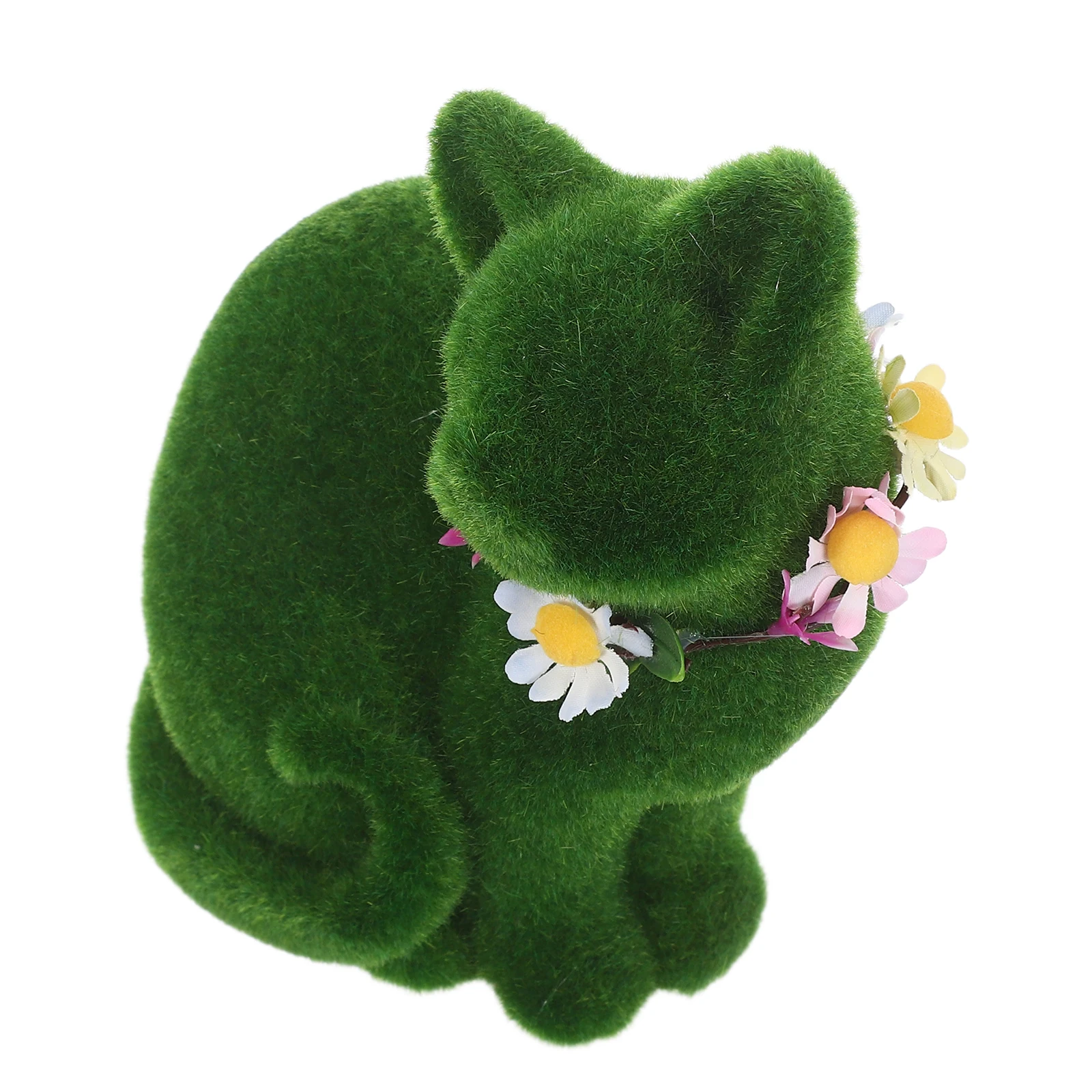 

Flocked Cat Statue Resin Moss Covered For Garden Decor Indoor Outdoor Shelf Tabletop Green Faux Stone Finish Cute Animal