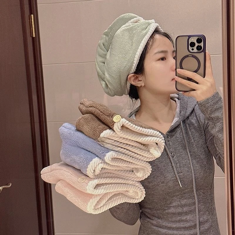 Hair Towel Soft Reversible Quick Dry Thicken Coral Fleece Buckle Sauna Spa Microfibre Absorbent Adults Ins Lint-free Make-up