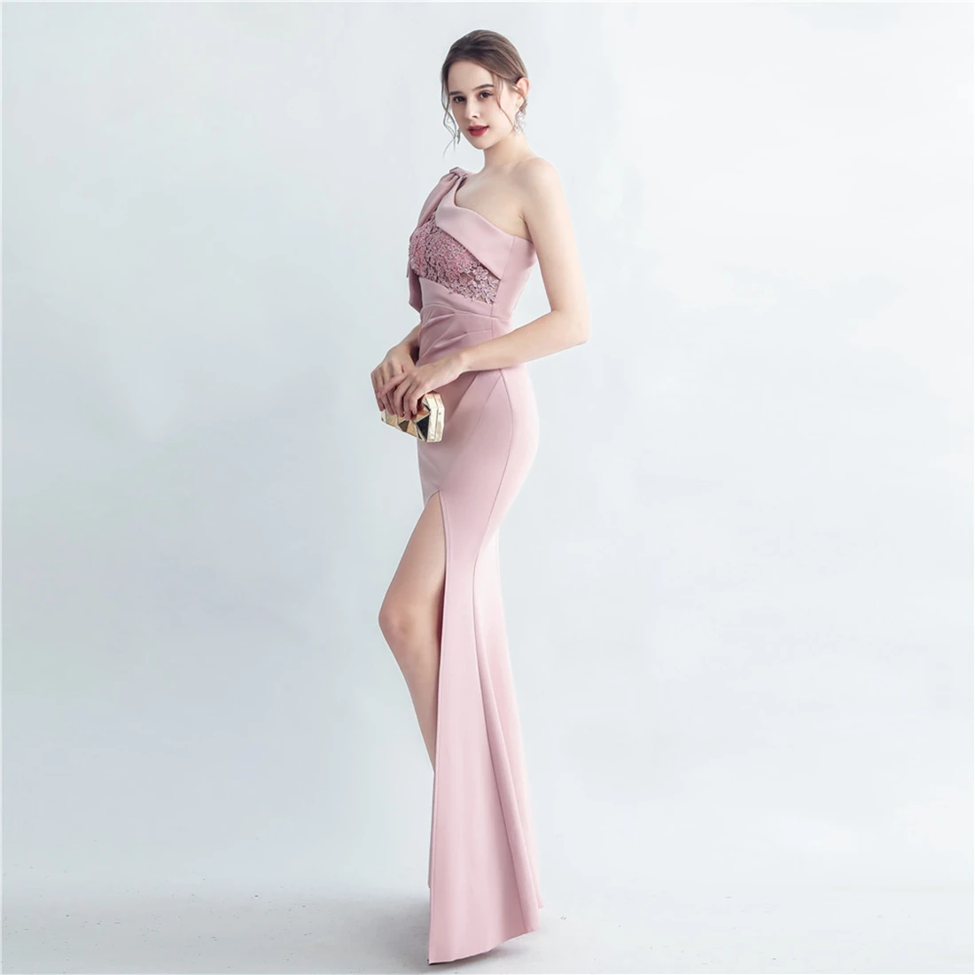 Stunning One-Shoulder Prom Dress with Satin and Mermaid Skirt Customized