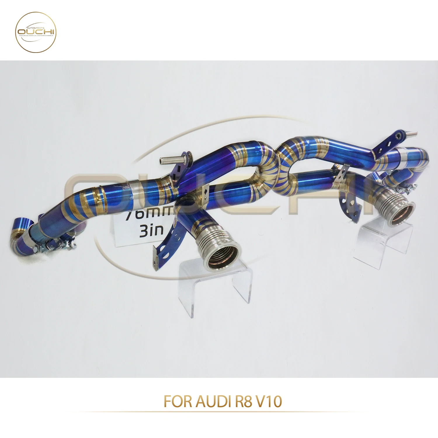 

OUCHI Factory Direct Sales TC4 Catback for Audi R8 V10 TC4 Straight Through Exhaust Easy Installation 3 inch Pipe X-Pipe Design