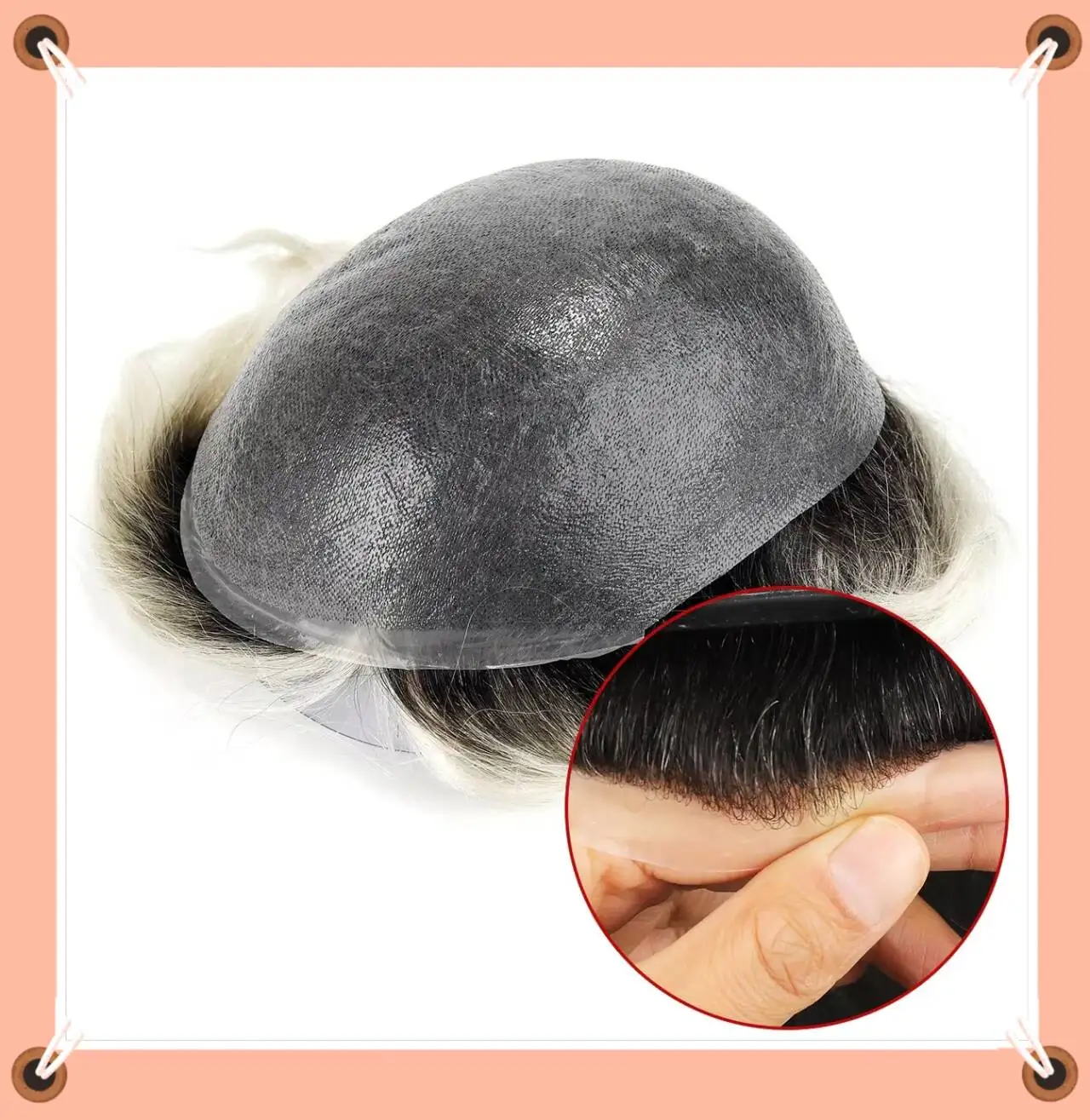 

TUS20 Dark Rooted Wigs for Men Skin Hair System Indian Remy Human Hair 0.04-0.06mm Skin Hair Toupee Human Hair Piece Mens Toupee