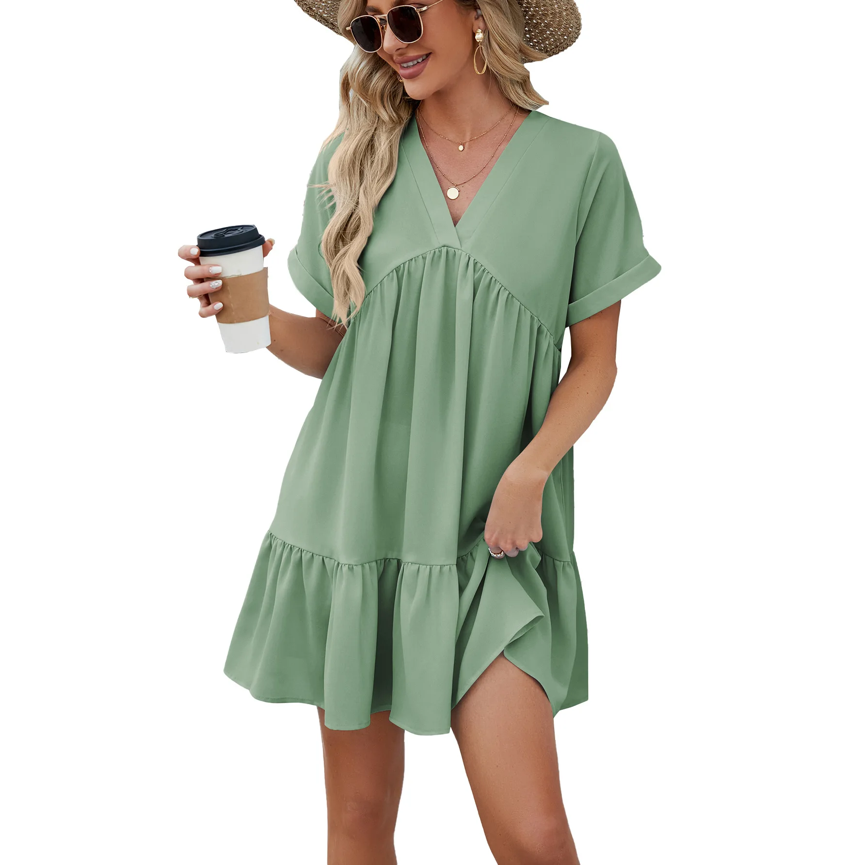 Vestido de férias feminino em camadas, vestidos pretos, verão, casual, babados