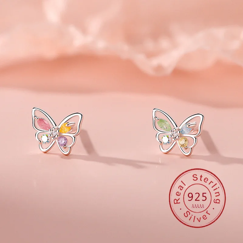 

Exquisite Female Earrings 925 Sterling Silver Sparkling Zircon Butterfly Earrings for Women Party Cute Fine Jewelry Accessories