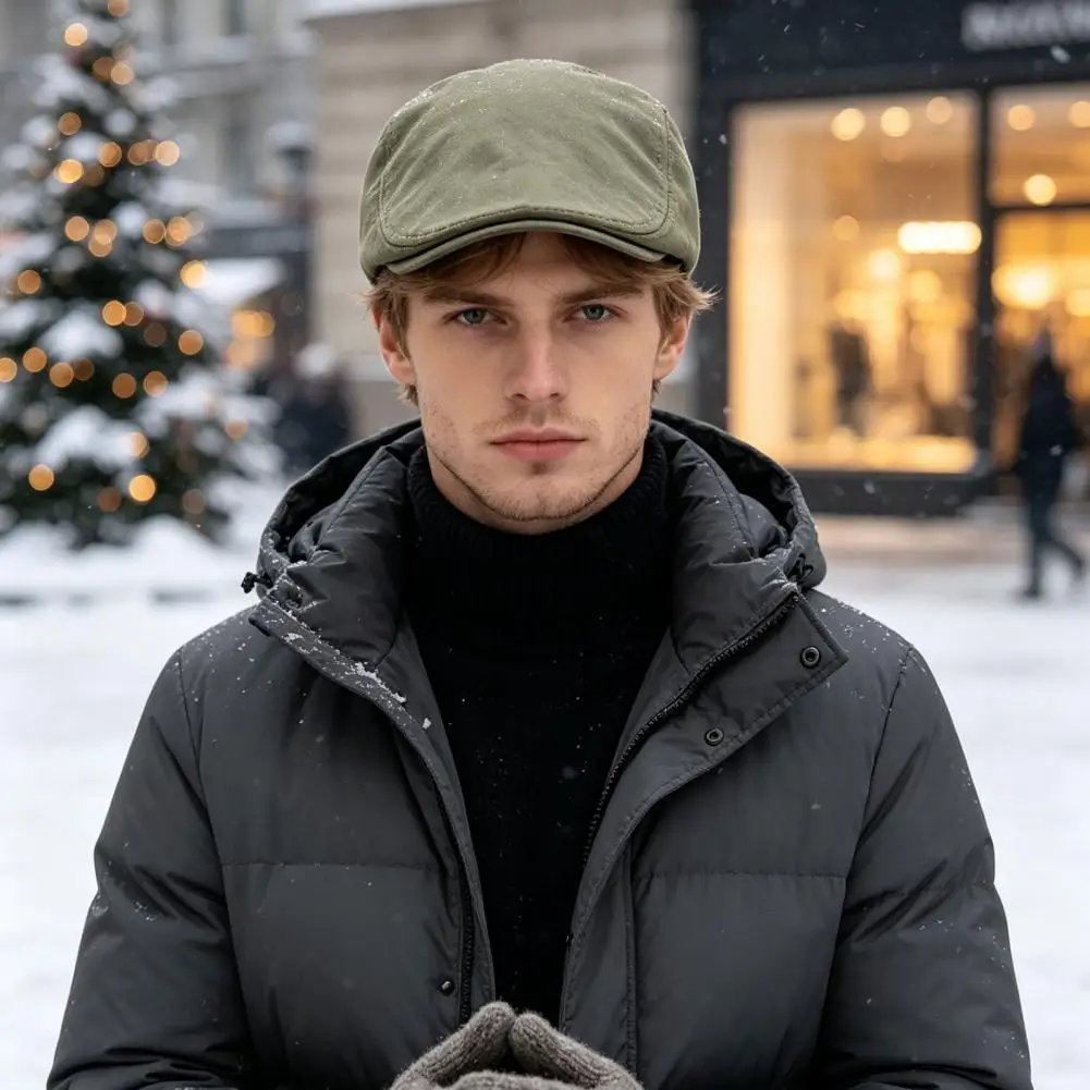 Men Woolen Newsboy Flat Cap Soft Fitted Driving Cabbie Hat Fashionable Style Peaked Cap for Spring Autumn Casual Daily Wear