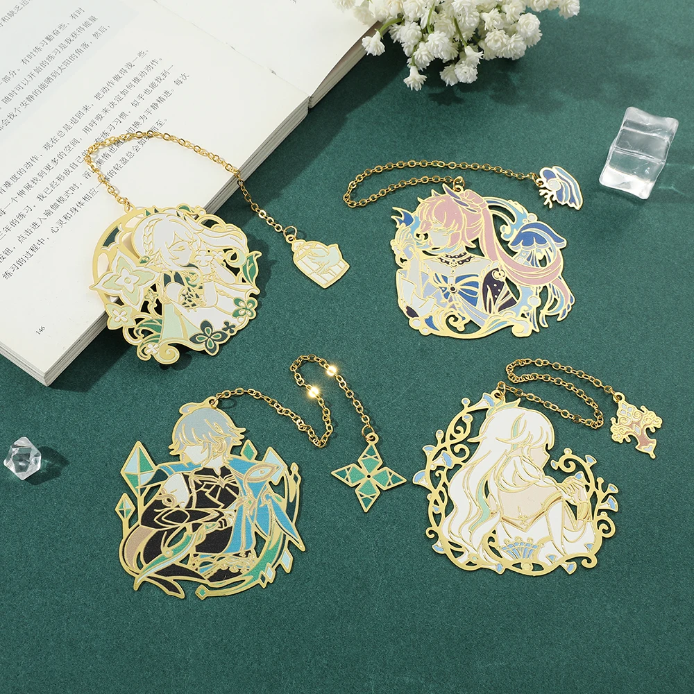 Anime Genshin Impact Elegant Chain Pendant Metal Bookmark Game Figure Wanderer Yae Miko Hollow Out Bookmarks Souvenir Fans Gifts