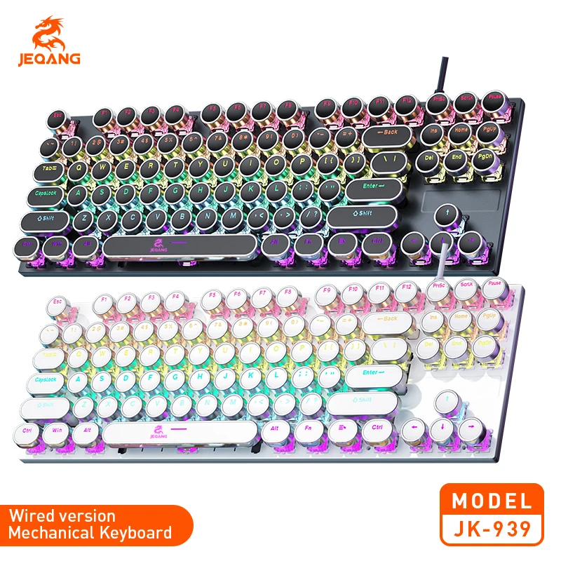 JEQANG JK-939 لوحة المفاتيح الميكانيكية السلكية الخلفية ABS لونين حقن صب تعليق غطاء مفتاح لوحة المفاتيح