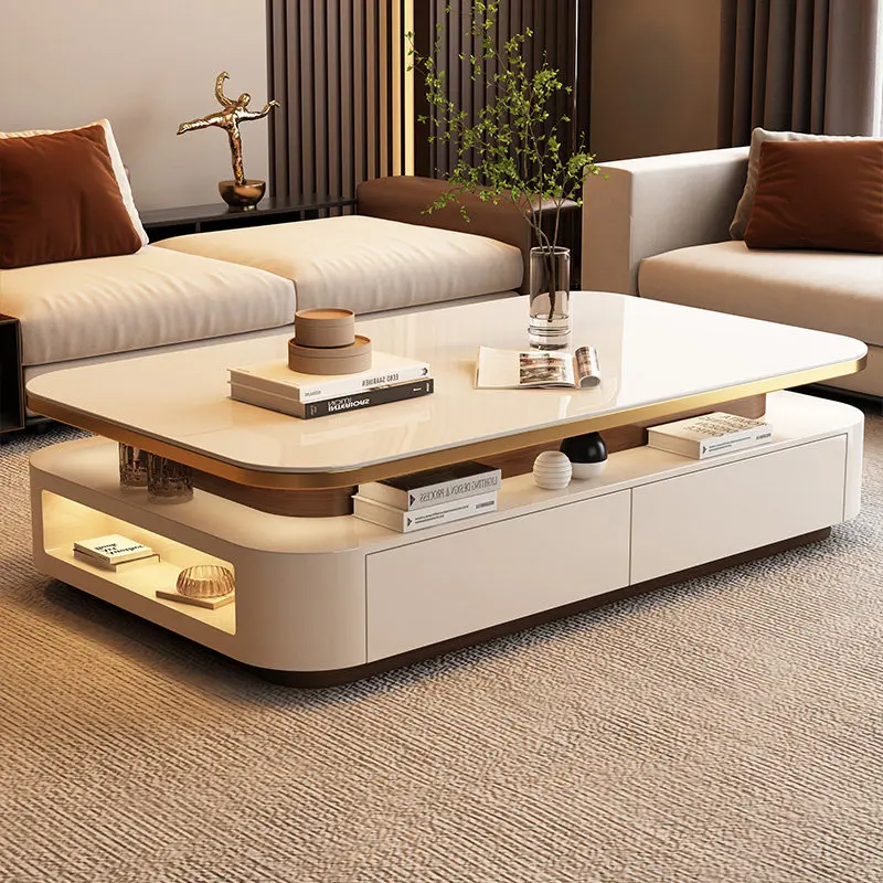 Living room creative, high-end extended coffee table, glossy sintered stone, Italian minimalist coffee table, light luxury