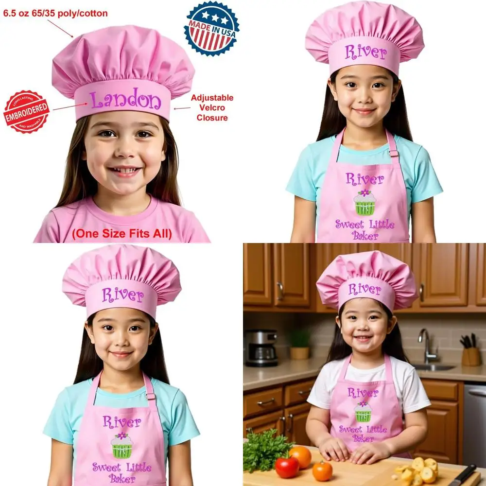 

Детский фартук и поварская шапка с вышивкой на заказ, высокого качества, для мальчиков и девочек, для веселого приготовления пищи
