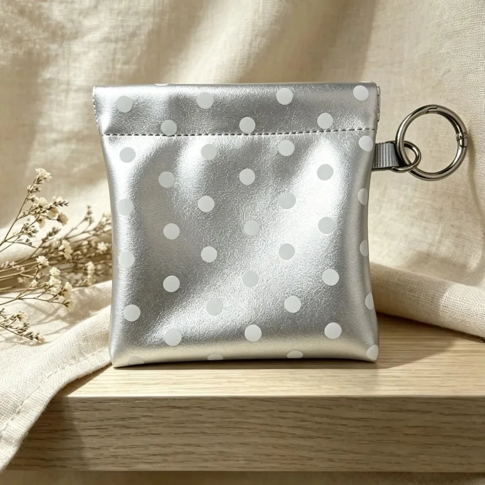 New PU Self-closing Storage Bag Automatic Closed Small Size Polka Dot Coin Purse Portable Pendant Design Card Pack Daily Use