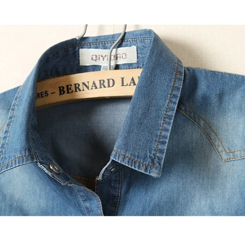 Sommer Neue Spitze-up Krawatte Denim Hemd Nahen Hülse Frauen Chemise Femme Crop Tops Koreanische Mode Kurze Jeans Bluse weibliche T1314