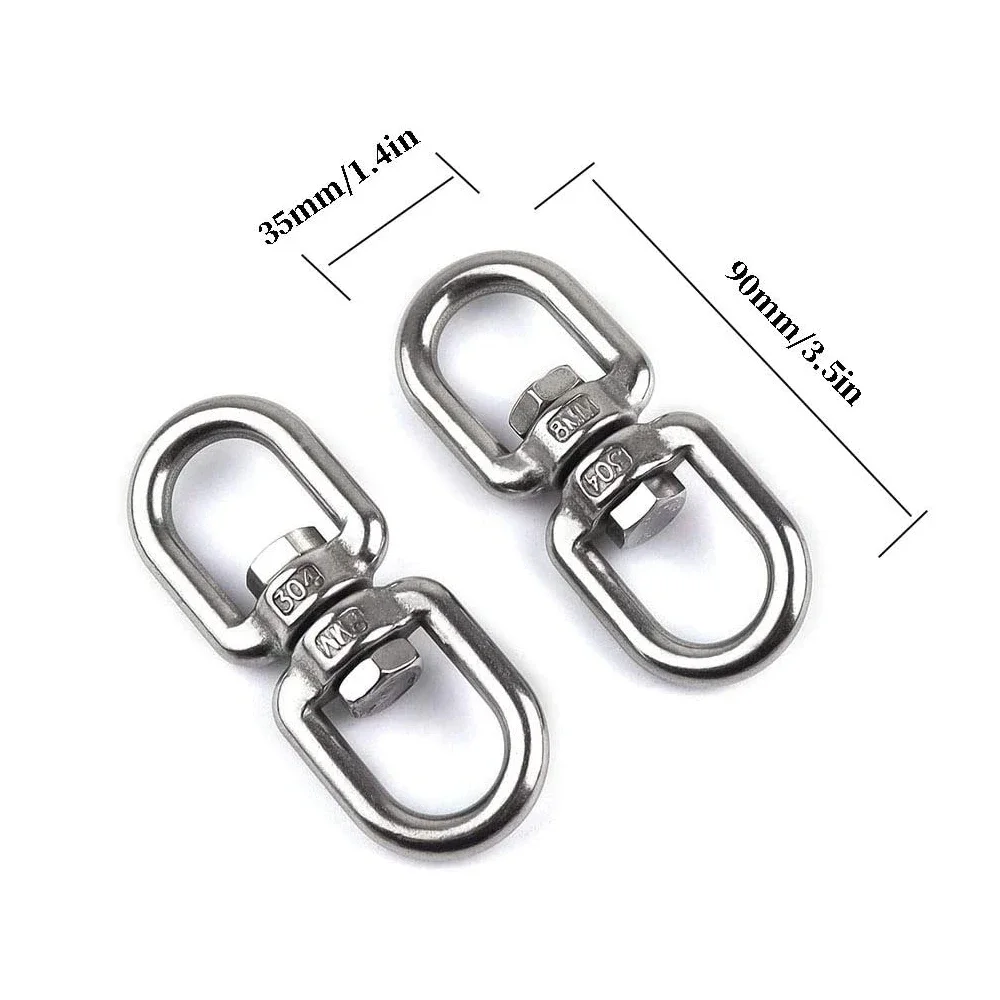 2PCS M8 304 Stainless Swivel Ring Double Ended Swivel Eye Hook 2Pcs M8 Carabiner for Marine Mooring Hanging Rotating Device